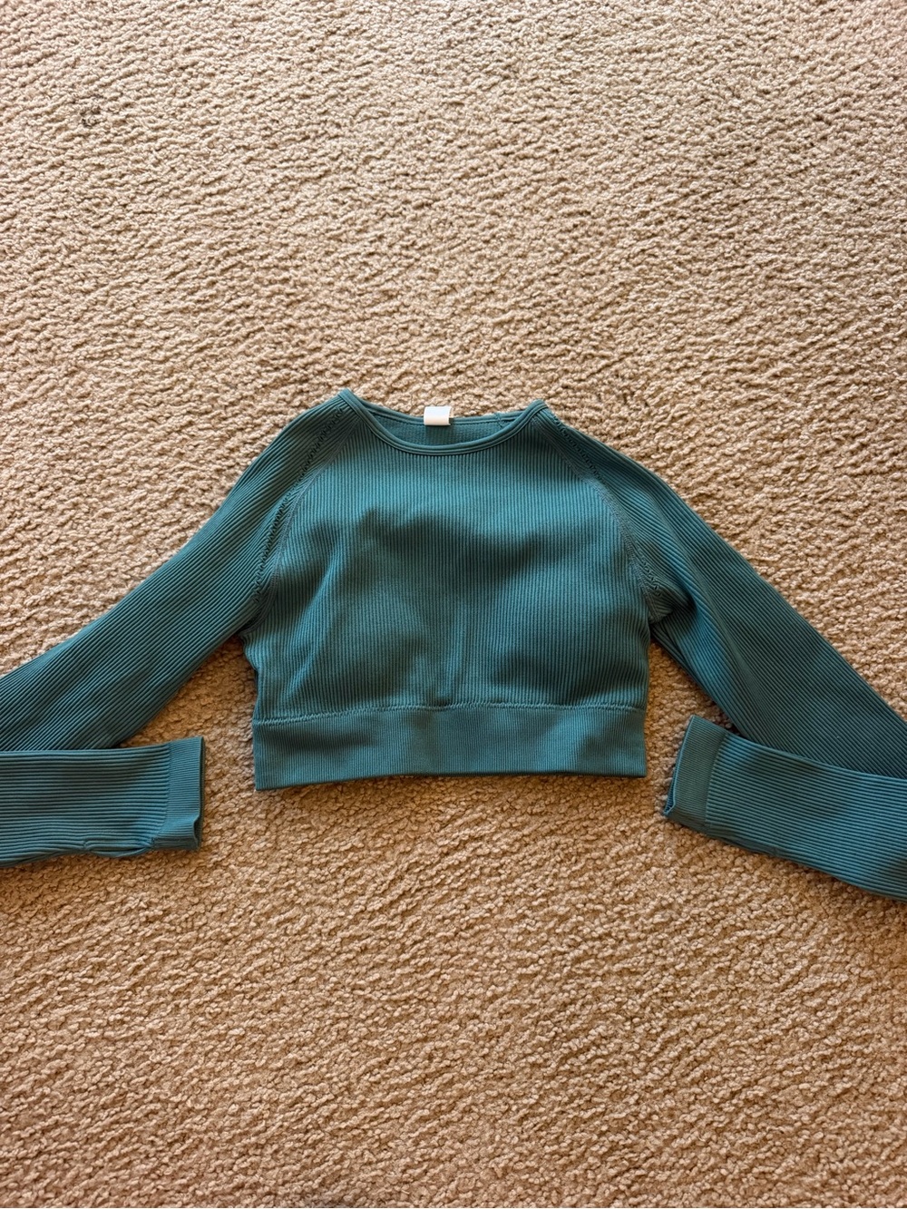 Cropped Ribbed Long-Sleeve Athletic top - Teal